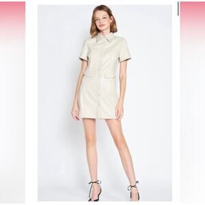 En Saison Cream Pleather Gia Mini Dress Vegan Leather Medium Safari Retro Flawed